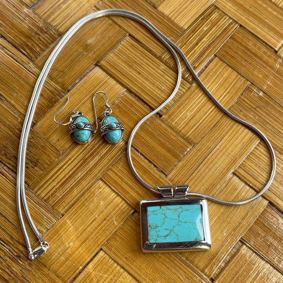 Vintage Jewelry - 925 turquoise necklace and earrings